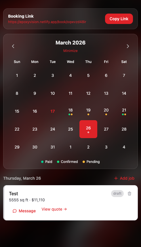Job booked on calendar