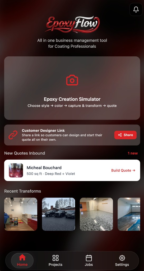 EpoxyPros CRM Home Screen