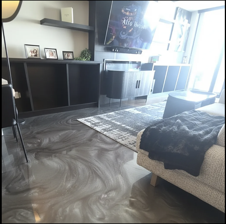 Metallic epoxy living room